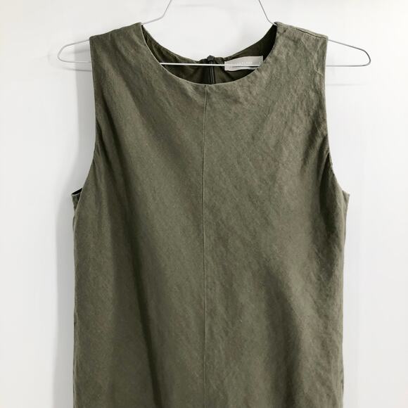 Everlane Bias Cut Midi Linen Dress Olive Green Shift Dress Sleeveless Summer 4 - Picture 2 of 6